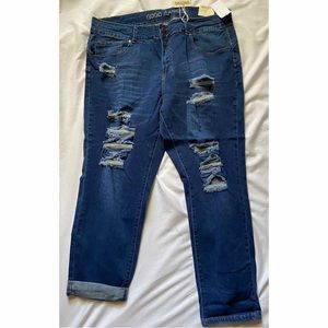 New Gogo Womens Distressed High Rise Ankle Jeans Dark Wash Size 22